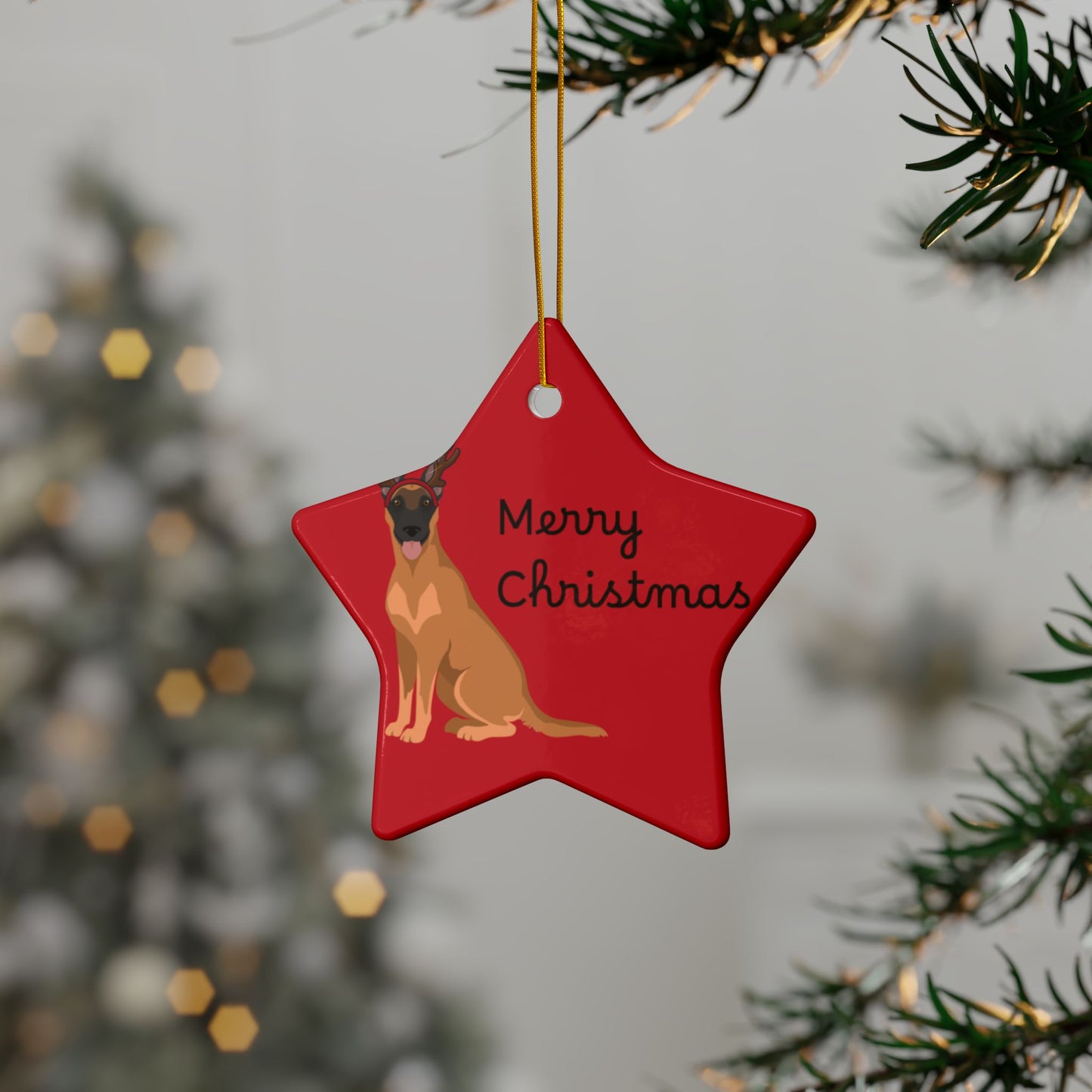 Ornament, Belgian Malinois in Reindeer Ears Merry Christmas Decoration