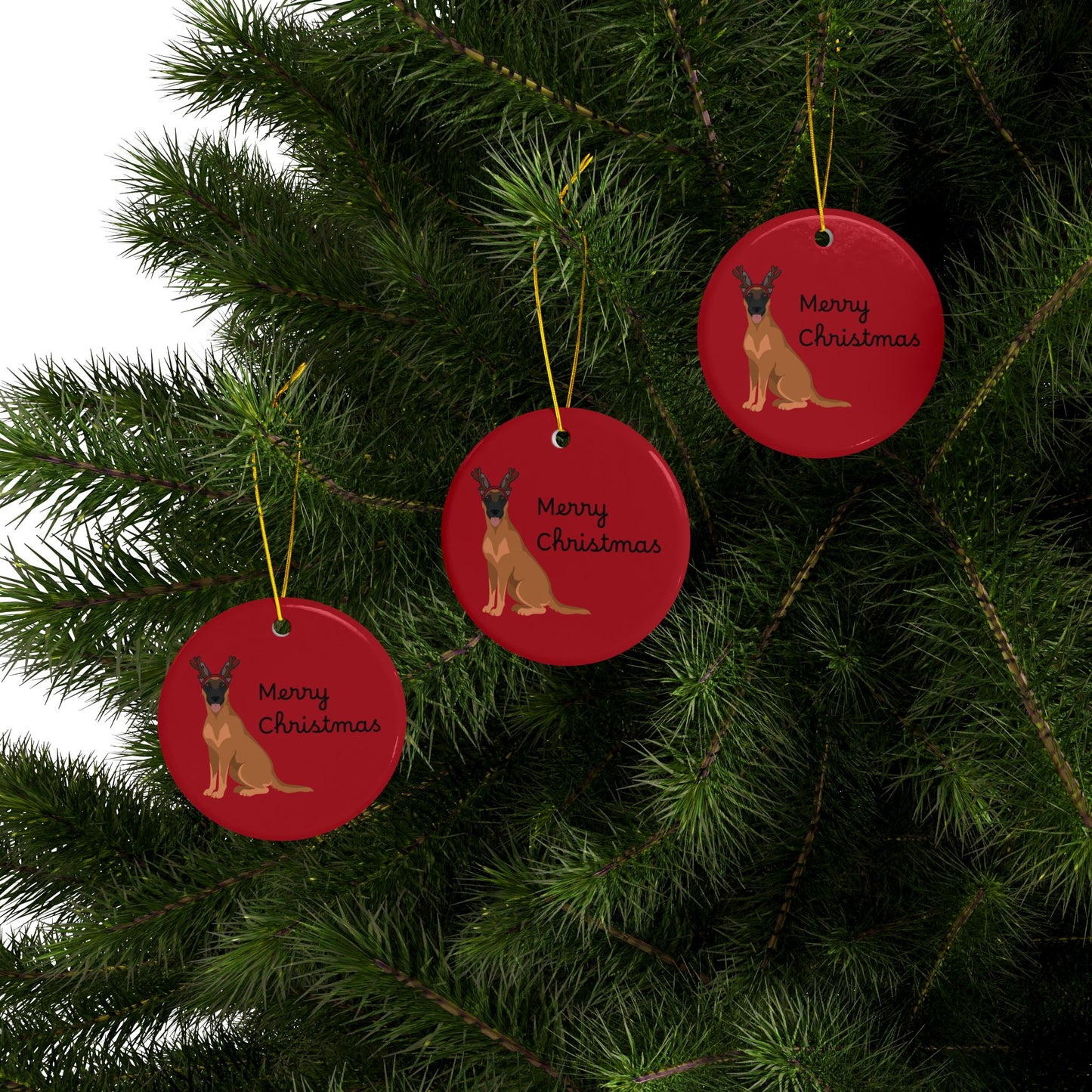Ornament, Belgian Malinois in Reindeer Ears Merry Christmas Decoration