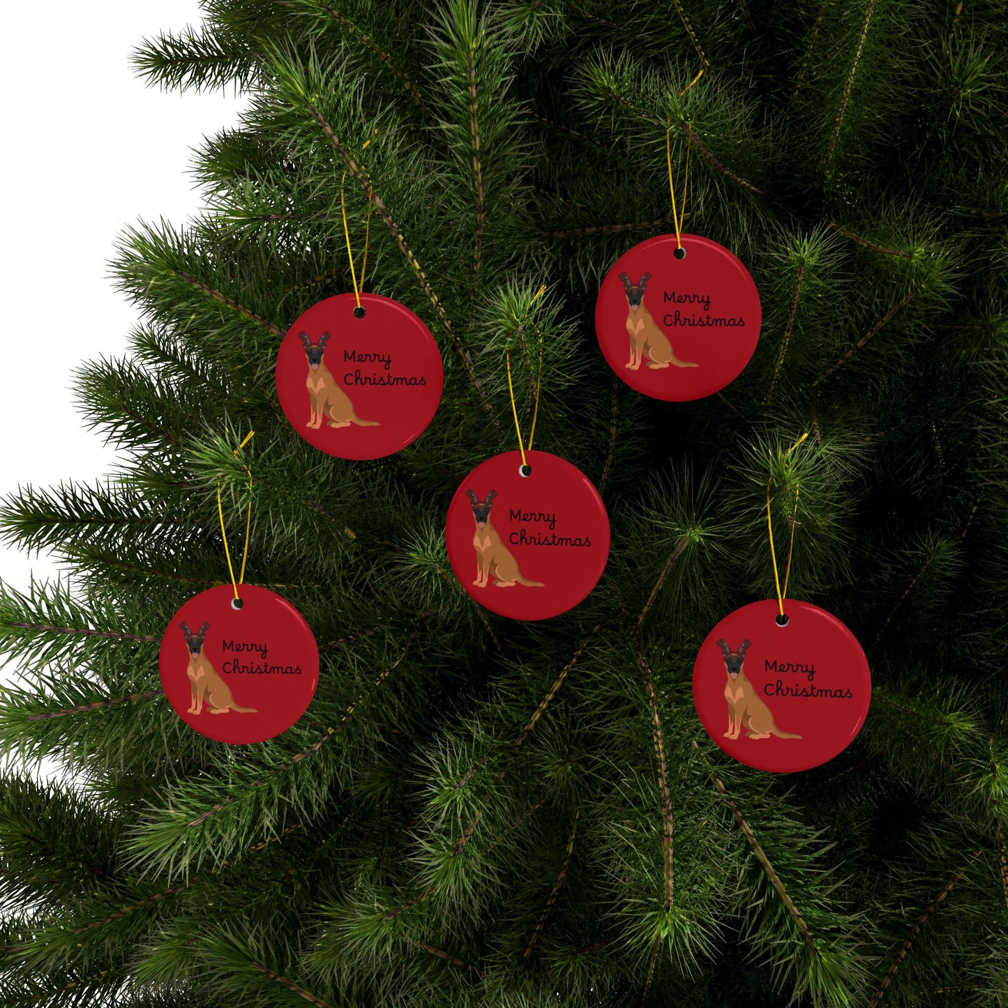 Ornament, Belgian Malinois in Reindeer Ears Merry Christmas Decoration