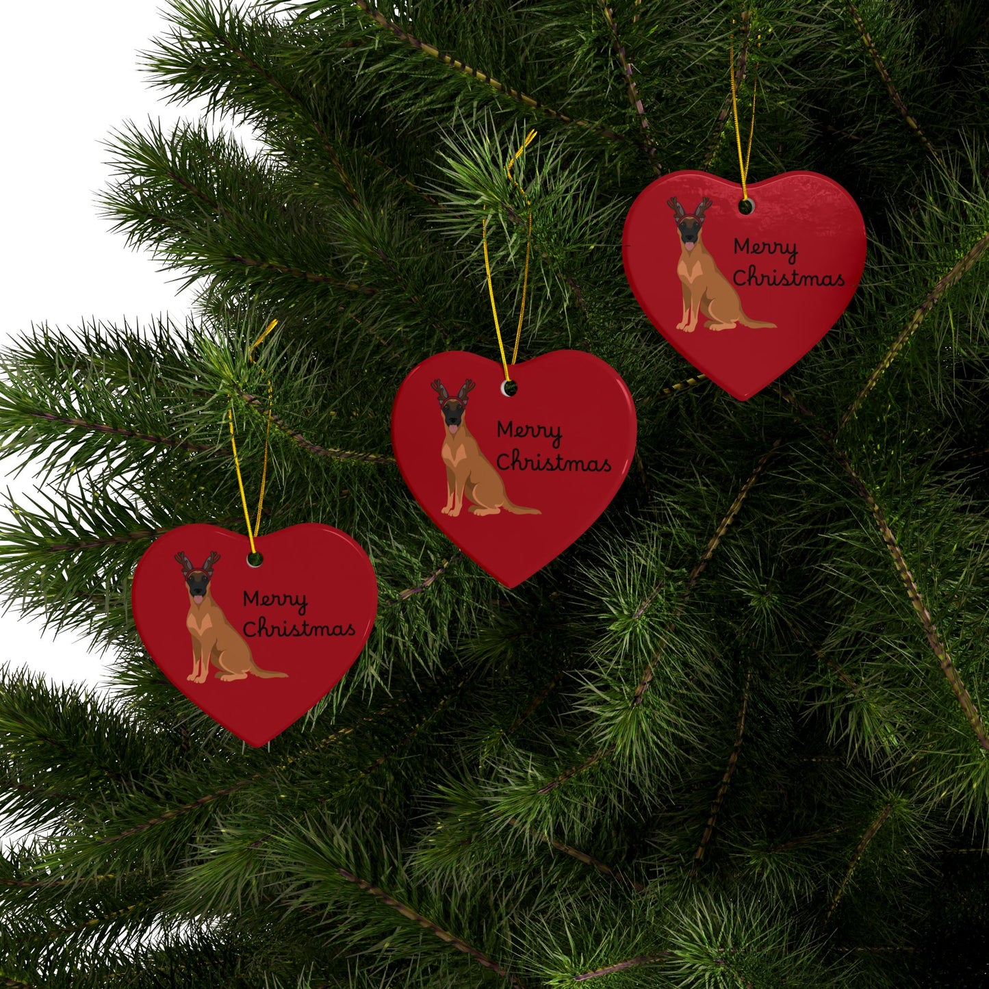 Ornament, Belgian Malinois in Reindeer Ears Merry Christmas Decoration