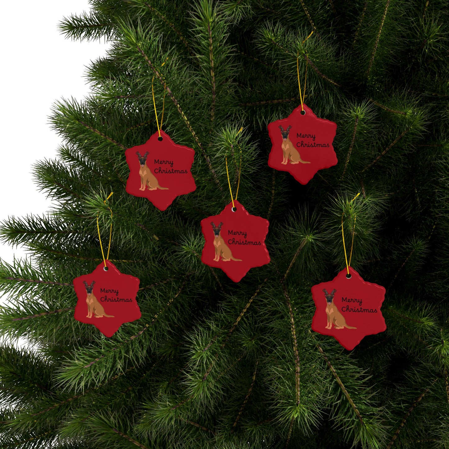 Ornament, Belgian Malinois in Reindeer Ears Merry Christmas Decoration