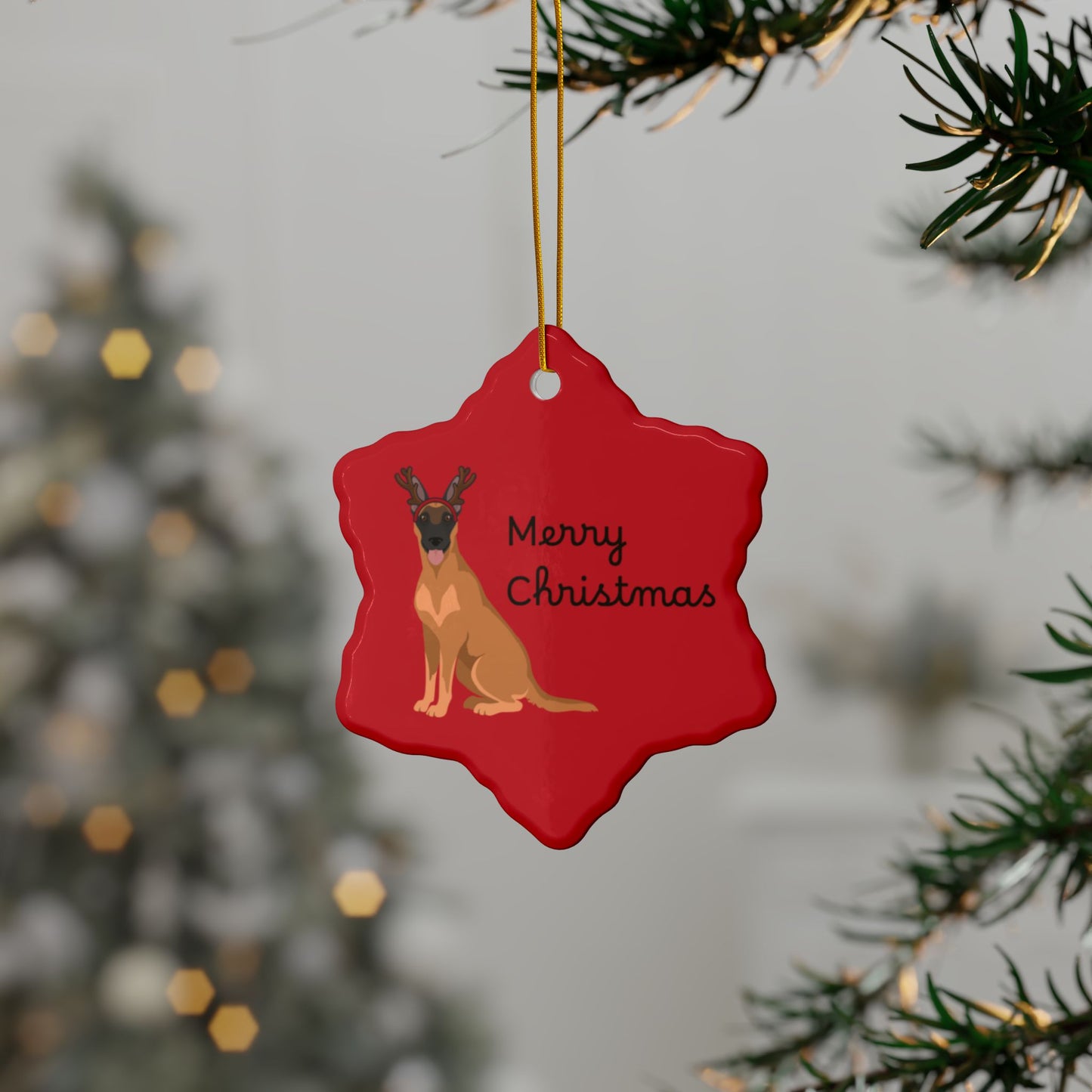 Ornament, Belgian Malinois in Reindeer Ears Merry Christmas Decoration