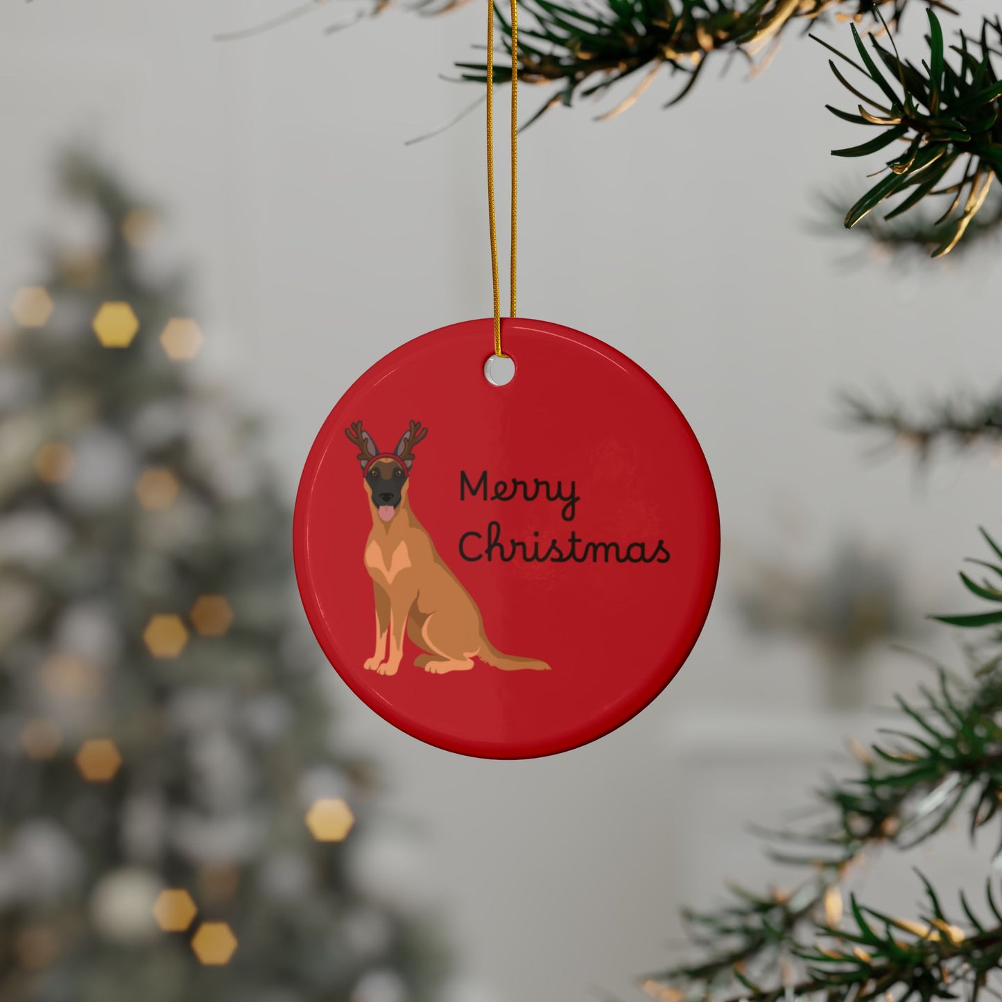 Ornament, Belgian Malinois in Reindeer Ears Merry Christmas Decoration