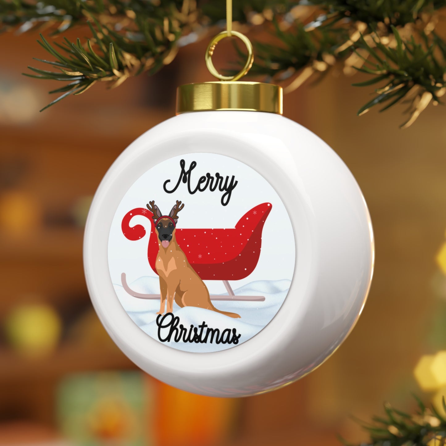 Christmas Ball Ornament - Belgian Malinois Reindeer Merry Christmas Ornament