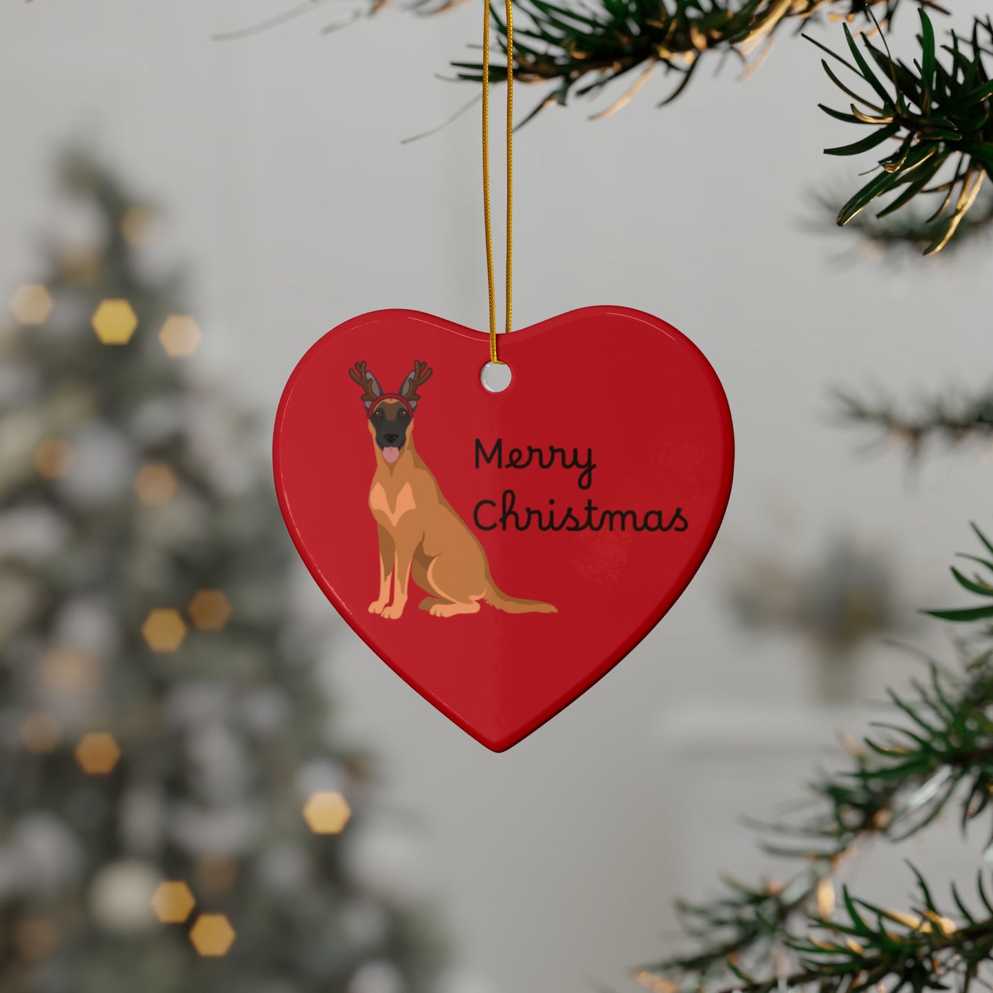 Ornament, Belgian Malinois in Reindeer Ears Merry Christmas Decoration