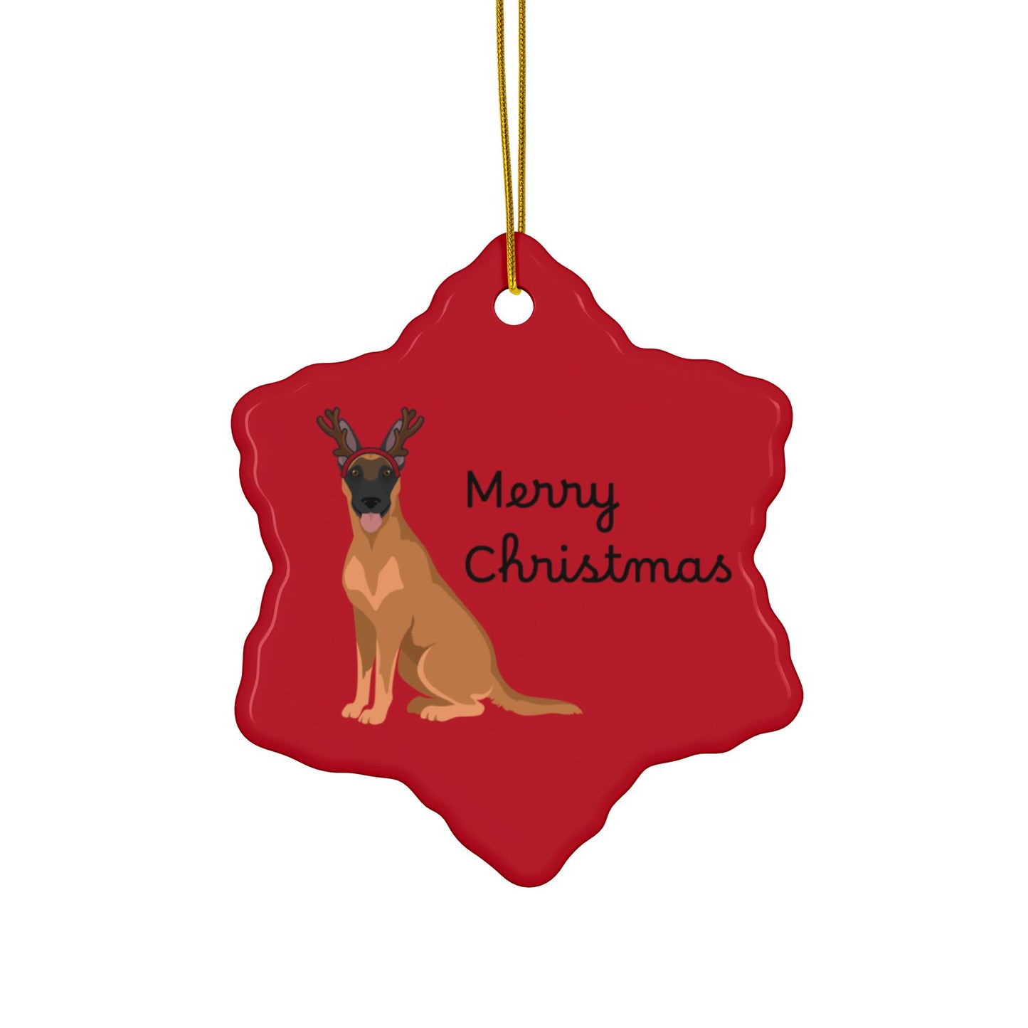 Ornament, Belgian Malinois in Reindeer Ears Merry Christmas Decoration