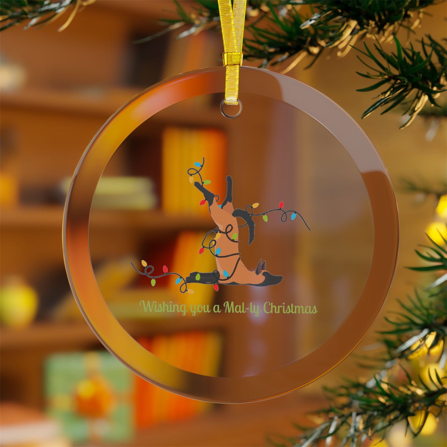 Wishing you a Mally Christmas Belgian Malinois Glass Ornaments
