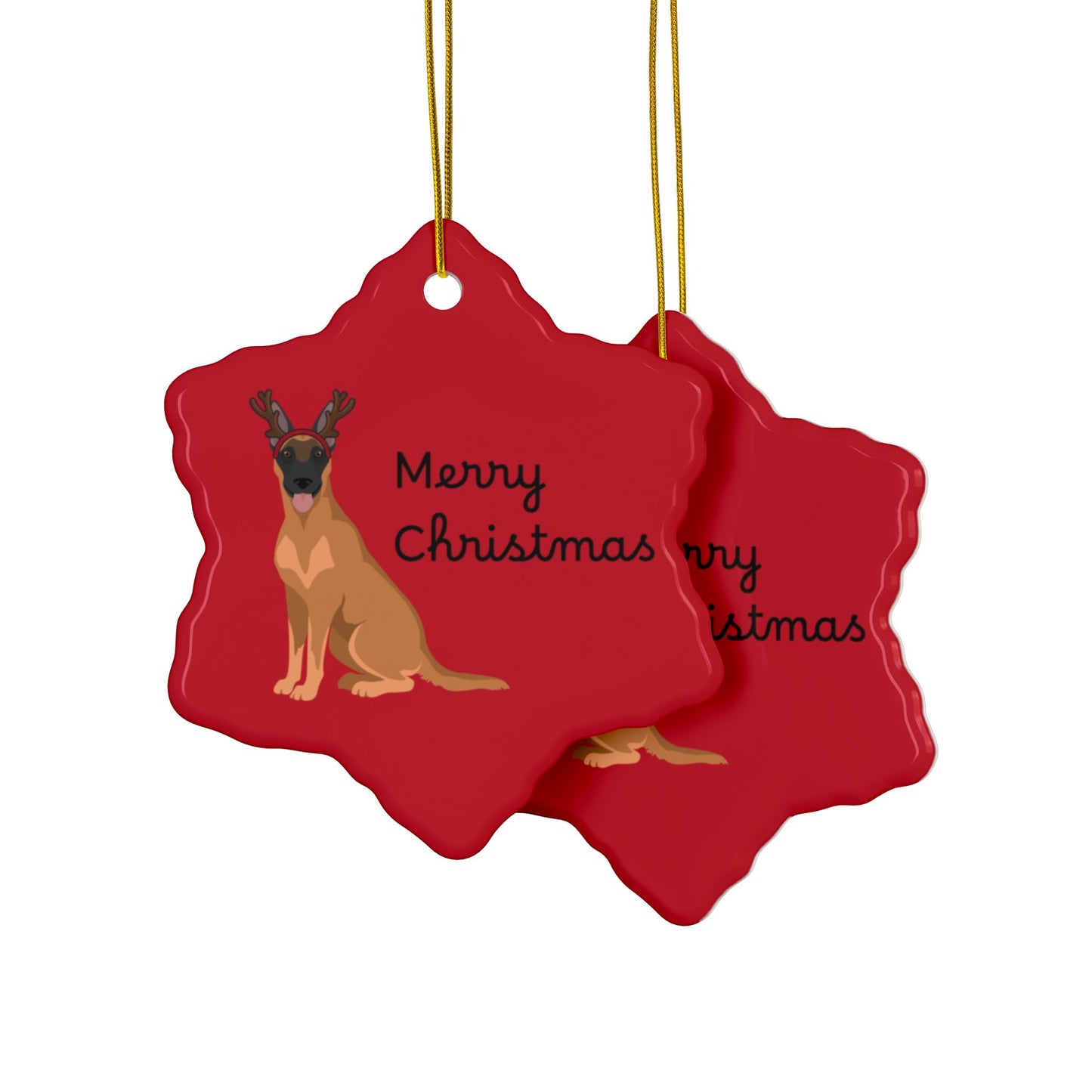 Ornament, Belgian Malinois in Reindeer Ears Merry Christmas Decoration