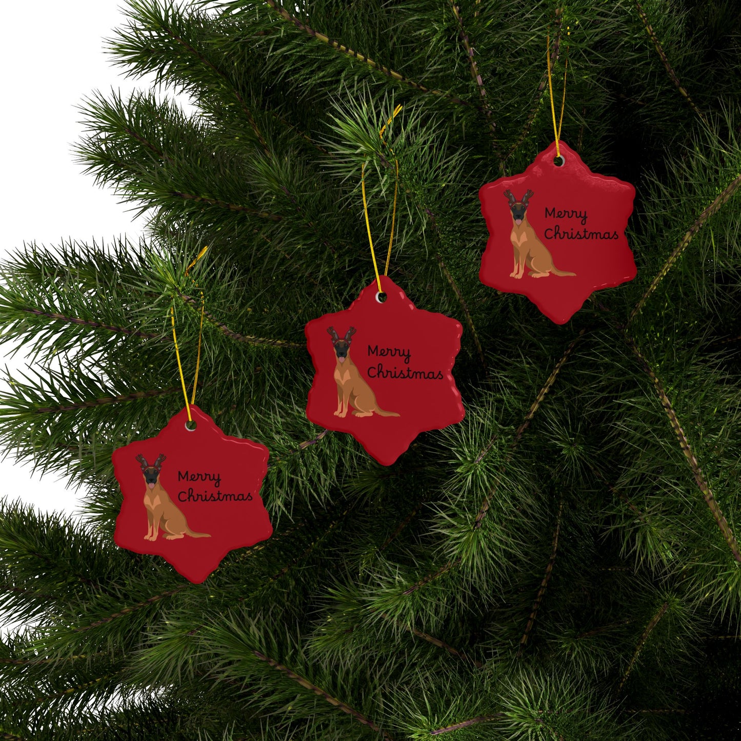 Ornament, Belgian Malinois in Reindeer Ears Merry Christmas Decoration