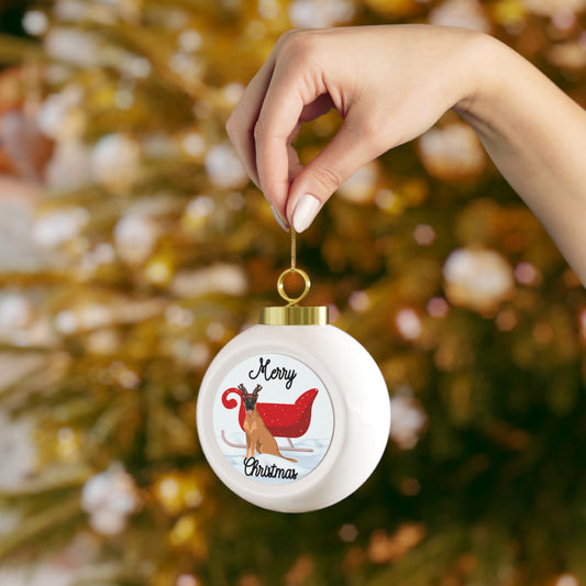 Christmas Ball Ornament - Belgian Malinois Reindeer Merry Christmas Ornament